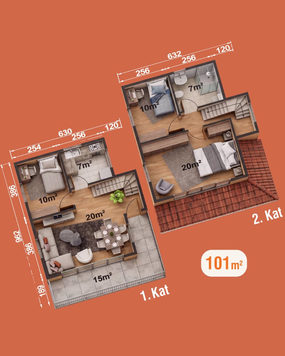101 m² Çift Katlı Prefabrik Ev — 2