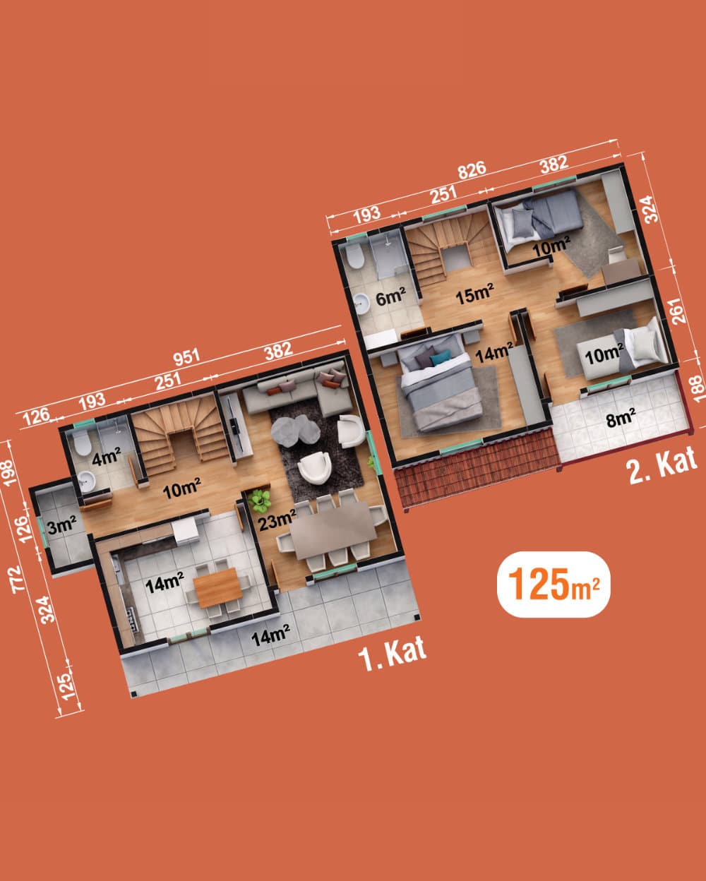 125 m² Two Storey Prefabricated House — 2