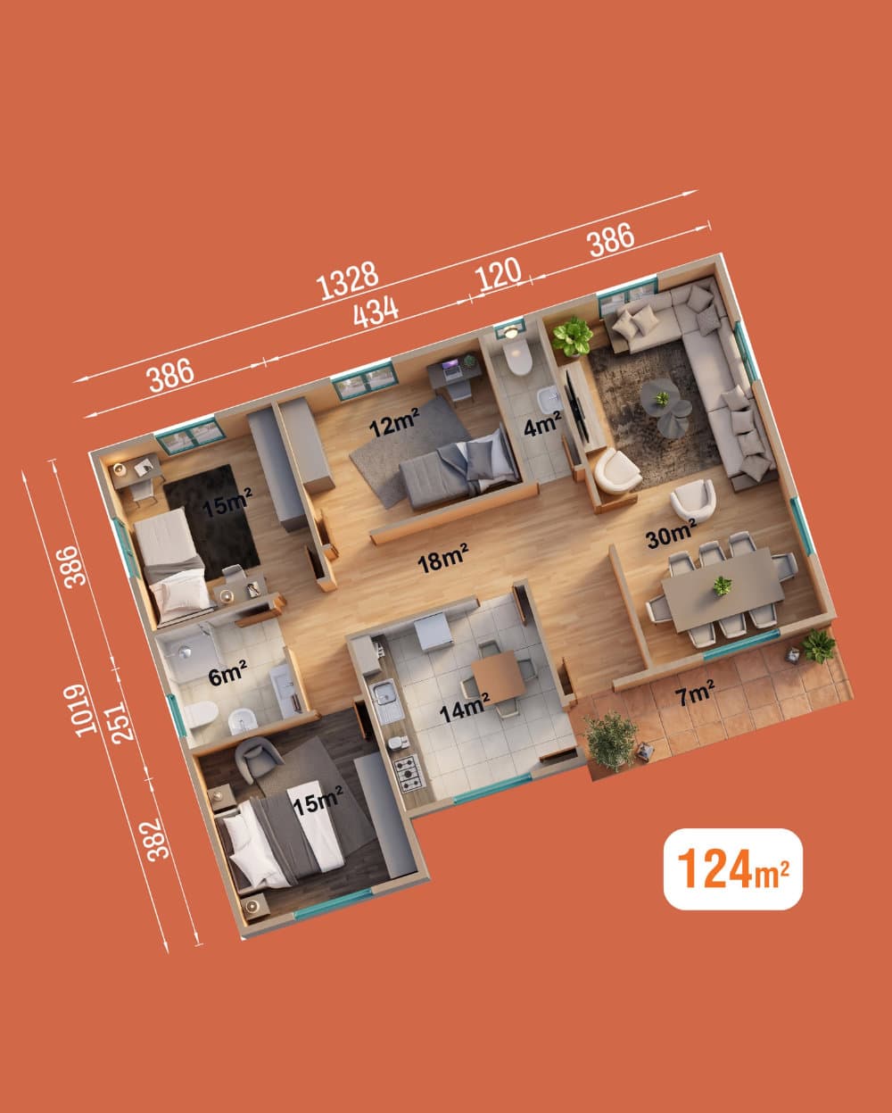 124 m² Tek Katlı Prefabrik Ev — 2