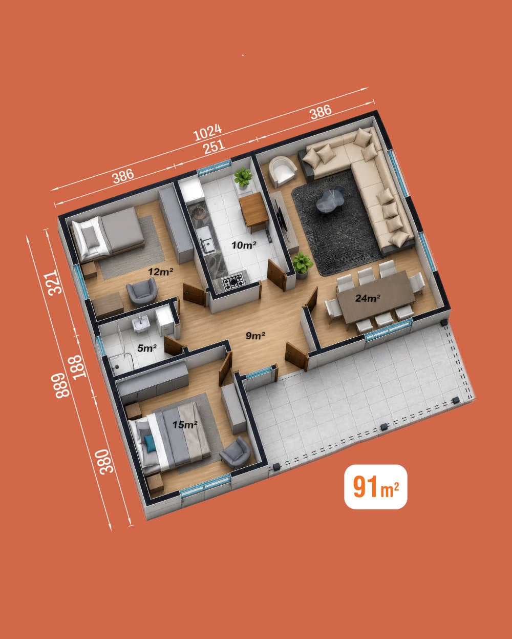 91 m² Tek Katlı Prefabrik Ev — 2